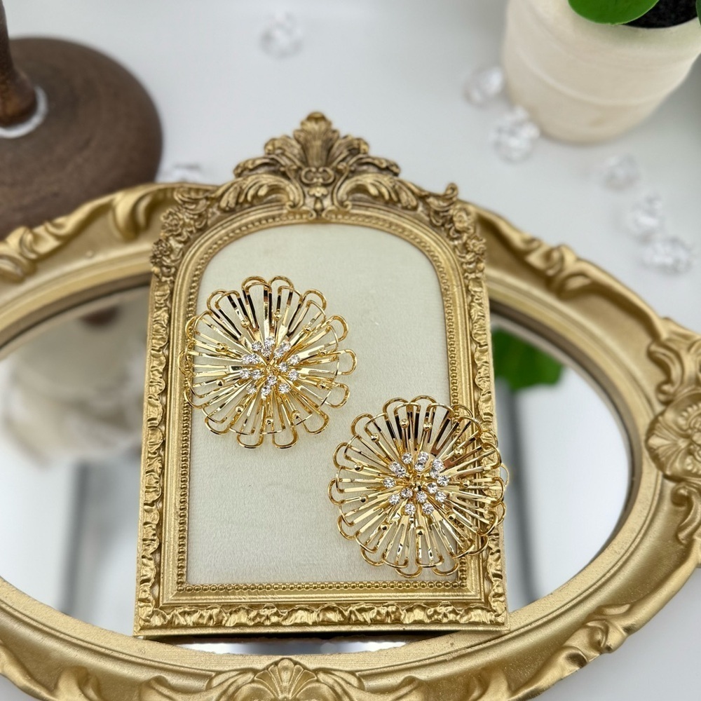 Statement Gold Flower Earrings with Cubic Zirconia – Bold Bloom Design